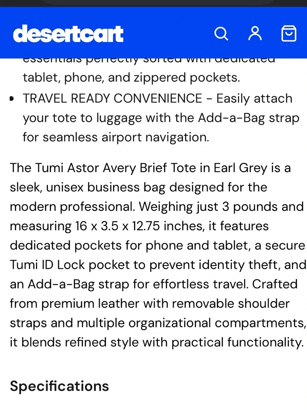 Tumi Astor Avery Brief Tote Crossbody Laptop Work Bag